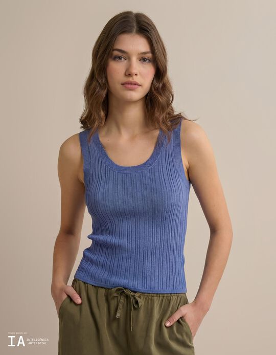 Comprar Online Top de Malha Canelada, Mulher, Azul