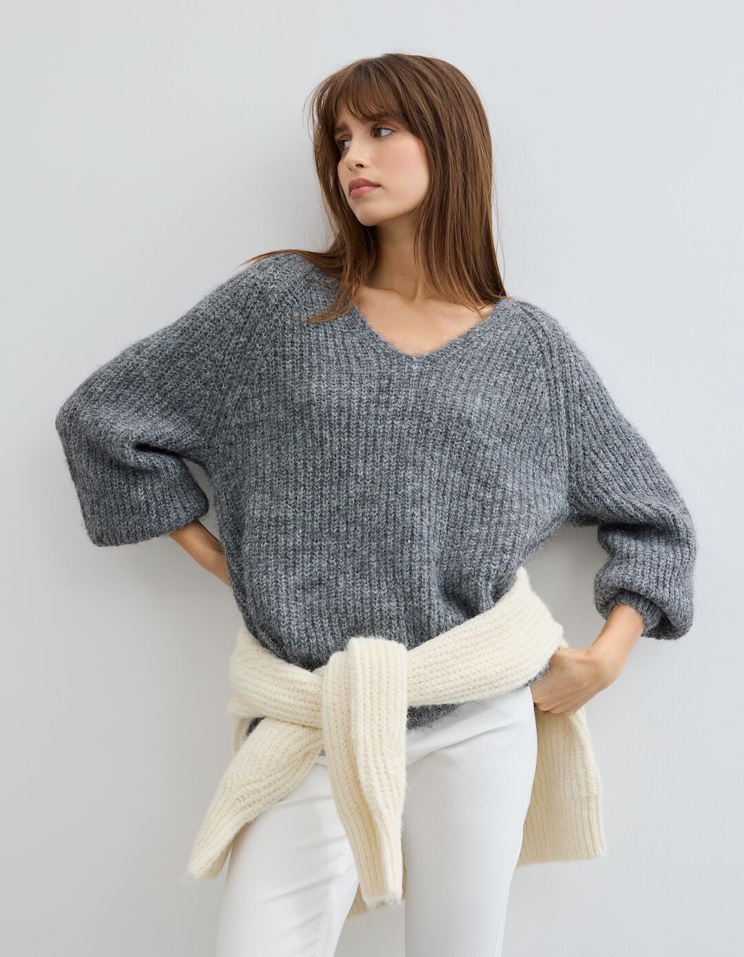 Camisola com L&atilde;, Mulher, Cinzento Escuro