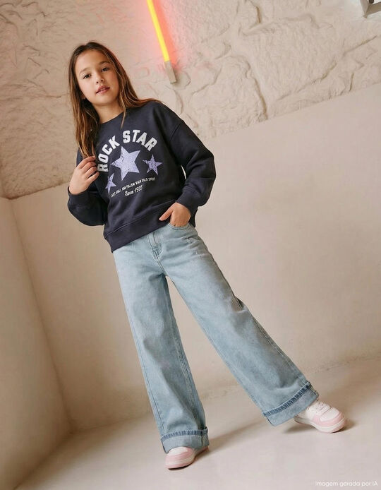 Comprar Online Cal&ccedil;as de Ganga 'Wide Leg', Menina, Azul Claro