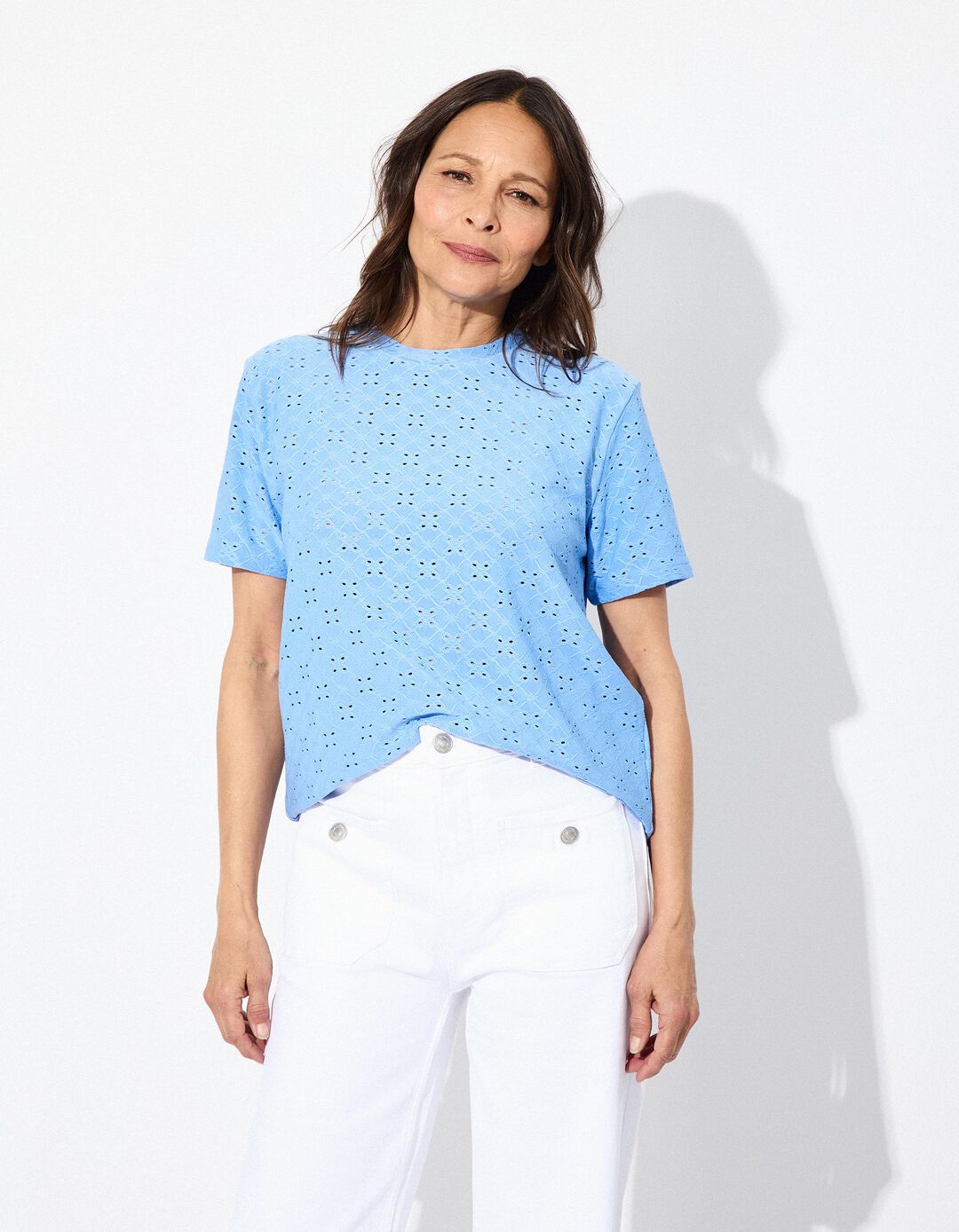 T-shirt com Bordados, Mulher, Azul