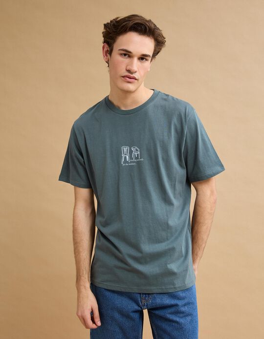 Comprar Online T-shirt Jersey Estampado, Homem, Azul Escuro