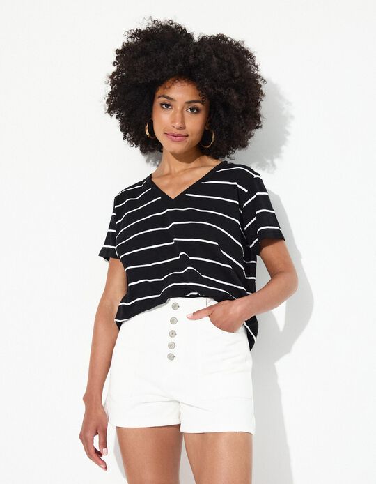 Comprar Online T-shirt Riscas, Mulher, Preto