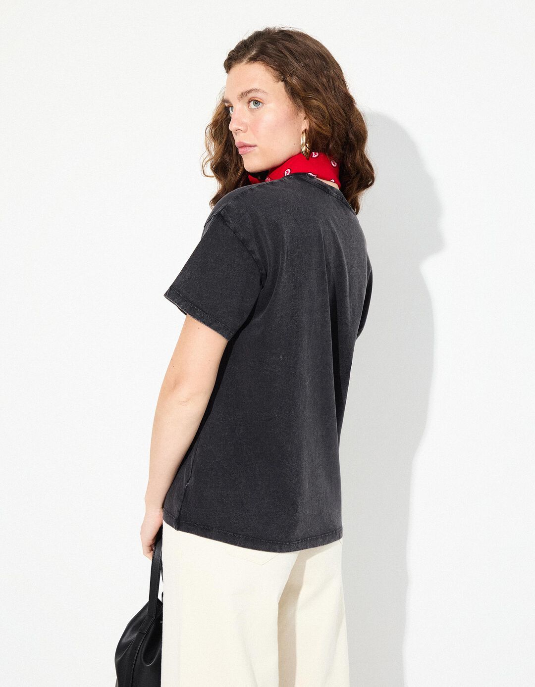 T-shirt com Ilustração, Mulher, Preto
